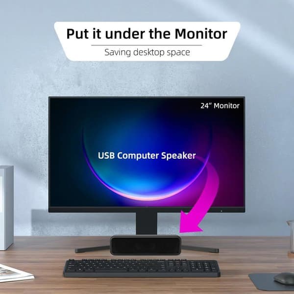 [Förbättrad version] Datorhögtalare, USB Plug & Play, mini-ljudbar, kraftfullt stereoljud