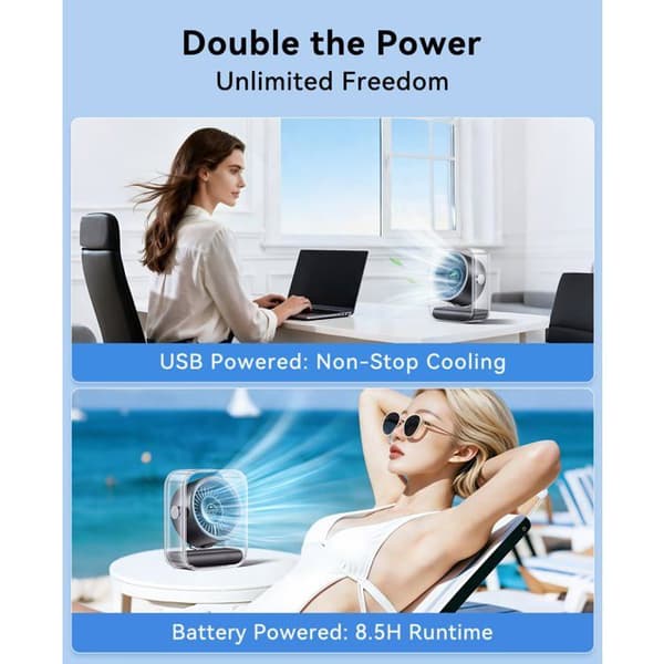 Bordventilator - SONGHUI - Bærbar 3000mAh - 100 hastigheder - Turbo Air - Stille <26dB