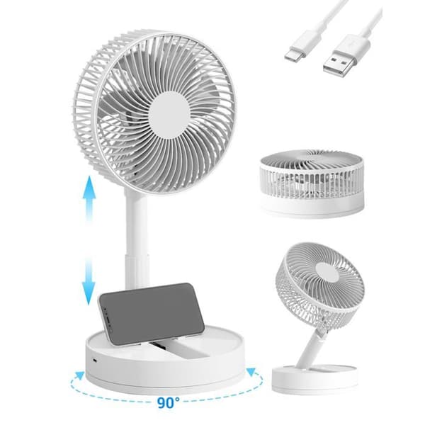 Bordventilator med oscillation og bærbar - SONGHUI - 8 tommer - 5400mAh (24 timer) - 4 hastigheder - Foldbar 70% Vit