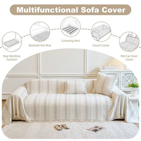 Sofaovertræk - SONGHUI - Bicolor - Stribet mønster - Antiskrid - 71 x 102 cm beige