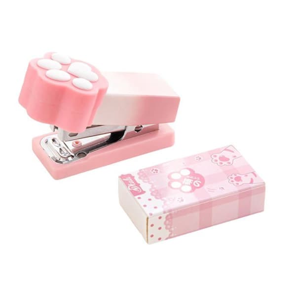 Miniature hæftemaskine SONGHUI i kattepoteform, kompakt og let - Rosa (hæfteklammer inkluderet)
