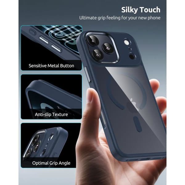 Magnetisk beskyttelsesskal til iPhone 17 Pro Max, blød TPU-ramme, stødresistent (marineblå)