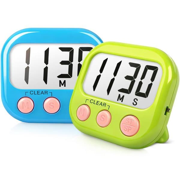 Digital timer magnetisk - SONGHUI - Sæt af 2 - Blå og grøn - Bred skærm - Magnet, holder og krog blått och grönt
