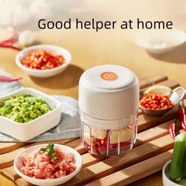 Elektrisk hvidløgshakker - SONGHUI - Mini 250 ml - Genopladelig USB - Rustfrit stål 304 blade - Magnetisk lås Vit