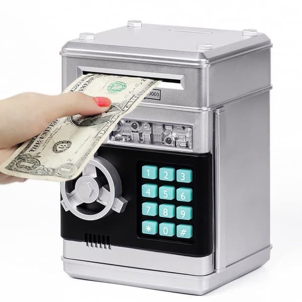 Elektronisk sparegris til børn – Mini-sparegris i form af en pengeautomat til mønter og sedler (Penge)