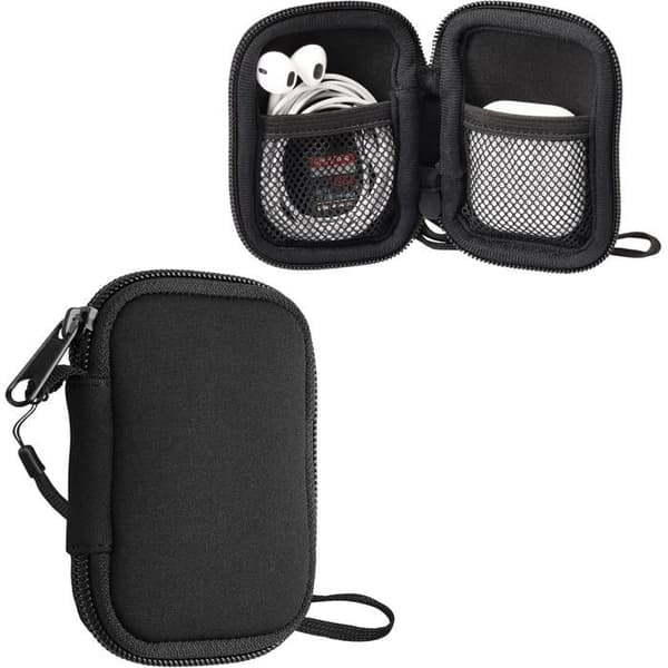 Neoprenetui til in-ear høretelefoner - SONGHUI - 6×9 cm - Lynlås - 2 lommer - Sort Svart