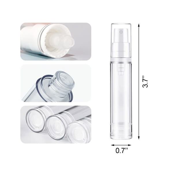 Set med 3 luftfria pumpflaskor — Transparenta och påfyllningsbara resebehållare; Luftfria dispenserflaskor (10 ml)