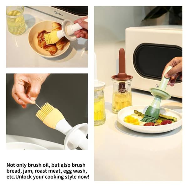 Oljespruta med pensel – Glas olivoljedispenser för köket, 3-i-1 oljedispenser (vit)