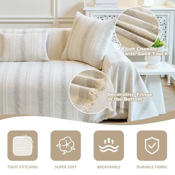 Sofaovertræk - SONGHUI - Bicolor - Stribet mønster - Antiskrid - 71 x 102 cm beige