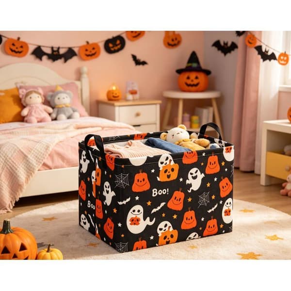Foldbar opbevaringskurv til slik - Halloween opbevaringskurv [Lille multicolor spøgelse]