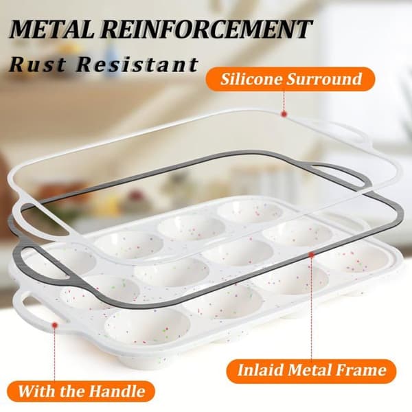 Siliconform för muffins - SONGHUI - Standard 12 fack (Ø7,2 cm) - Non-stick - Rostfri ram - Set om 2