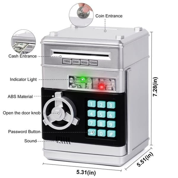Elektronisk sparegris til børn – Mini-sparegris i form af en pengeautomat til mønter og sedler (Penge)