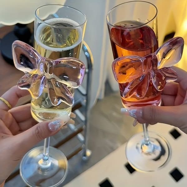 Champagneglas - S'AGRANDIR - Kristallstil - Rosa knut - Set om 4 - 170 ml