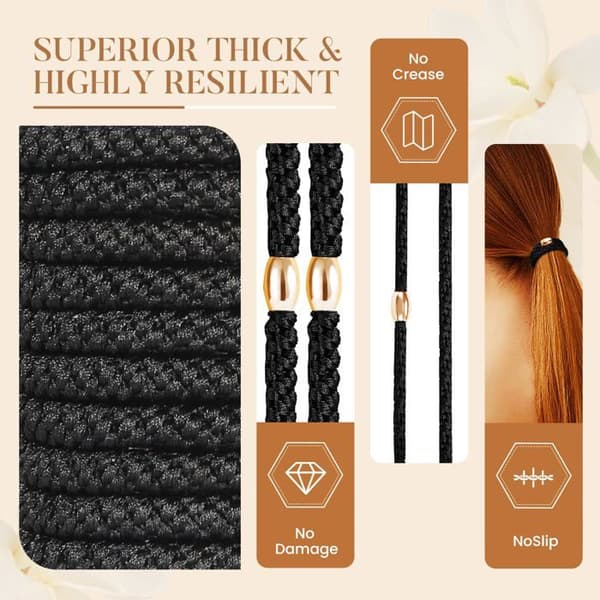 Hårsnoddar - SONGHUI - 10-pack - Extra tjocka 7,6 mm - Svart - Guldpärlor Svart