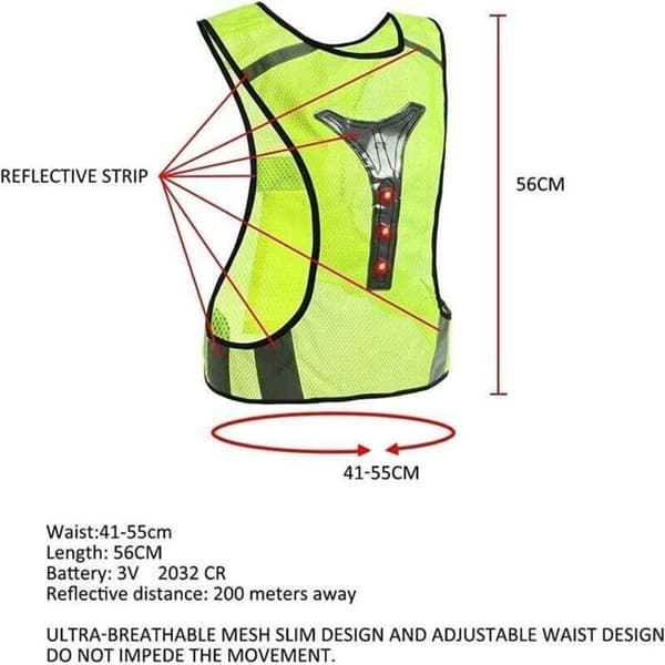 Högsynlig säkerhetsväst - AURUMAREPL - Unik modell - Grön - Reflekterande LED-band - För löpning & cykling