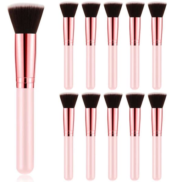 Set med 10 platta foundationpenslar (rosa) – Lämplig för rouge, flytande foundation, concealer, etc.