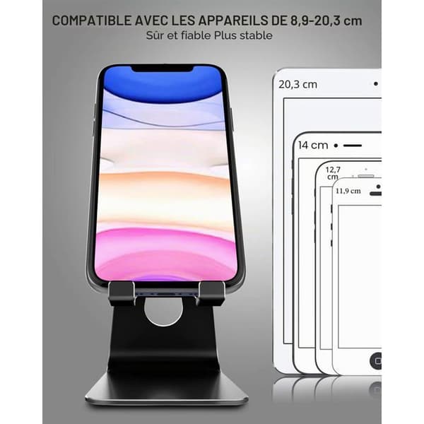 Justerbar telefonholder, multi-vinkel smartphoneholder, sort.