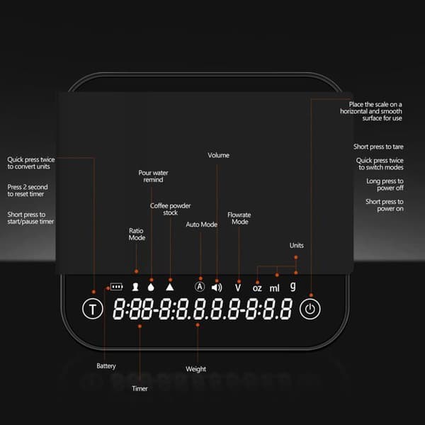 Mini-kaffebalance - SONGHUI - Genopladelig - Præcision 0,1 g - Kapacitet 2000 g - Automatisk timer
