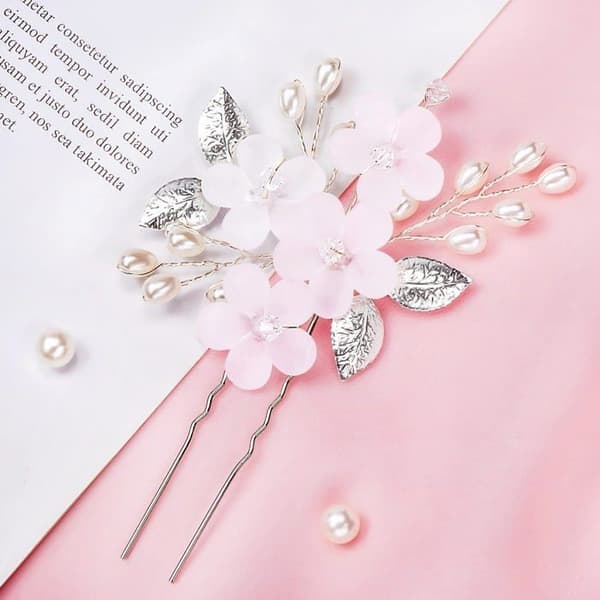 Hårspännen - SONGHUI - Set med 5 pärlor & strass - Silver - Blommönster - U-fäste Pengar