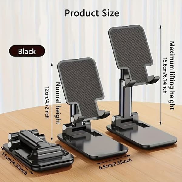 Justerbar og sammenfoldelig skrivebordsstøtte til telefon og tablet, universel holder kompatibel med iPhone iPad