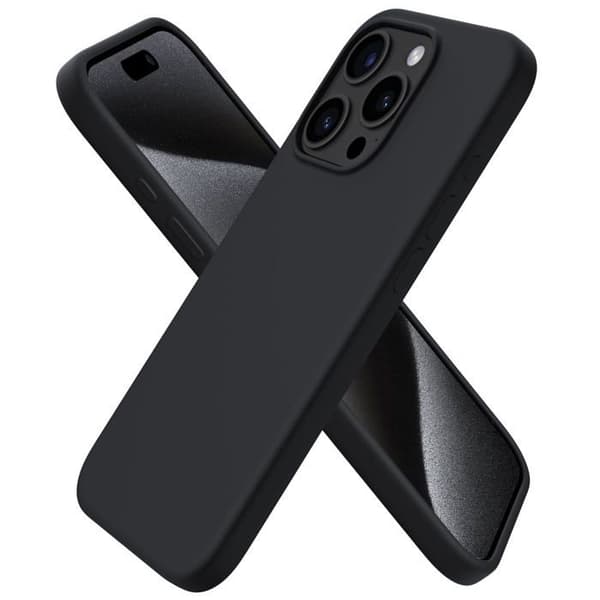 iPhone 15 Pro Cover — Fuld beskyttende blød silikoneetui, stødabsorberende og tynd — Sort