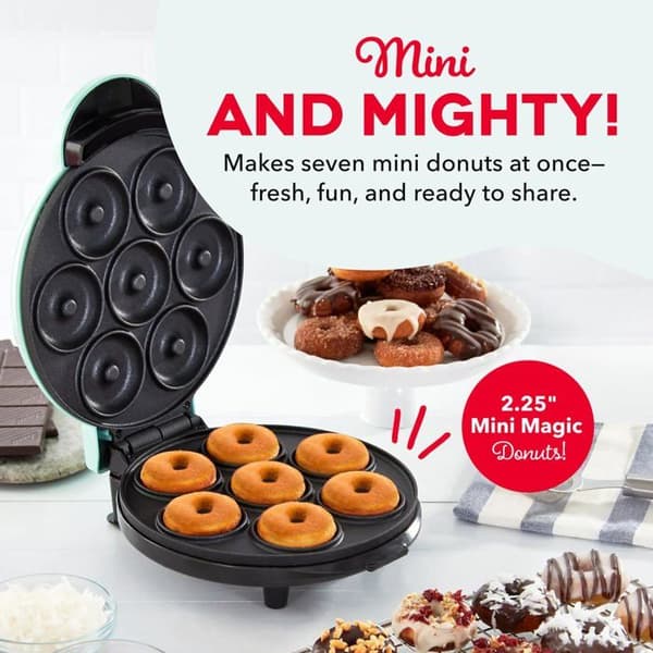 Mini-donutmaskine - SONGHUI - Kompakt - Dobbelt non-stick belægning - Turkisblå