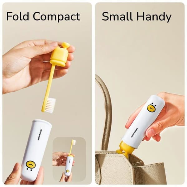 Fällbar tandborste med integrerat skyddshuvud – Kompakt och bärbar, med mjuka borst (3-pack)