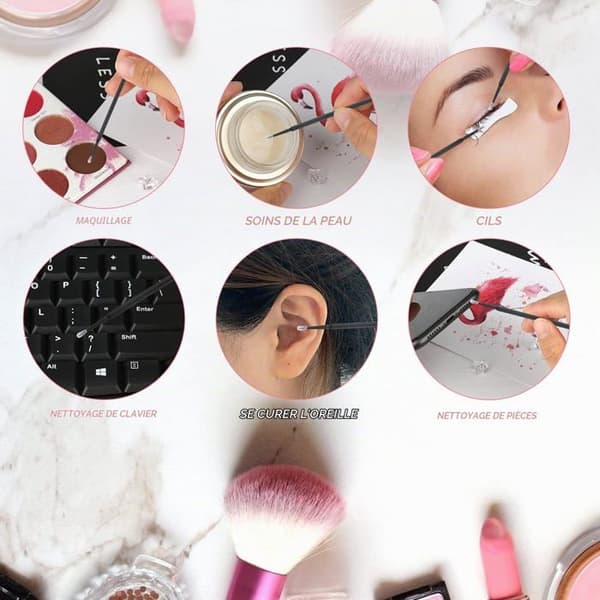 Set med 200 svarta mini penslar, nano bomullspinnar för applicering av eyeliner, engångspenslar för precision.