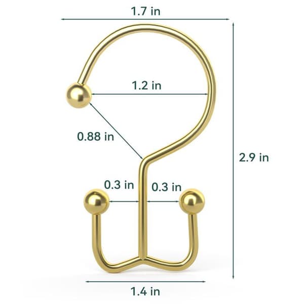 Duschdraperihakar - SONGHUI - 12-pack - Guld - Dubbelrullhak - Rostfri gyllene