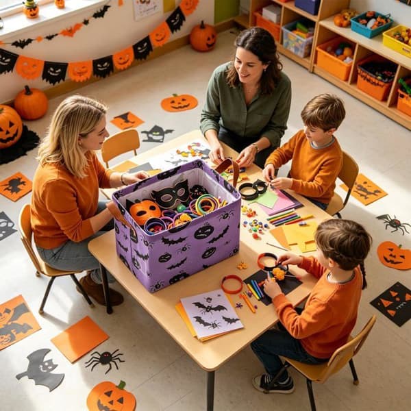 Foldbar opbevaringskurv til slik - Halloween opbevaringskurv [Lilla flagermus græskar]