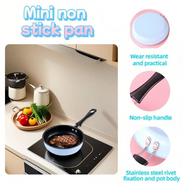 Miniäggpanna med non-stick beläggning på 4,7 tum, 5-lagers beläggning, diskmaskinssäker (blå)