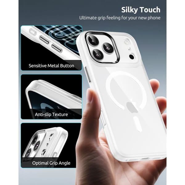 Magnetiskt skyddsfodral för iPhone 17 Pro Max, mjuk TPU-ram, stötabsorberande (semi-transparent)