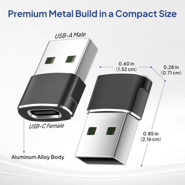 USB-A:sta USB-C:hen (4 kpl), USB-C-naaras USB-A-uros -latausadapteri/muunnin autoon.
