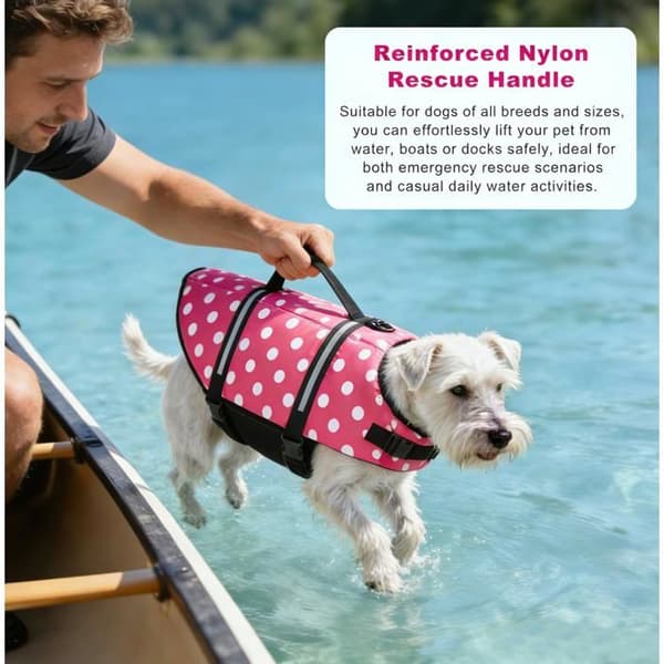 Hundens flytväst — Utmärkt flytkraft och andningsbart nät (rosa prickigt mönster, storlek M)