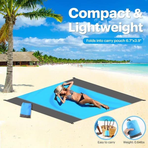 Sandavvisande strandfilt, extra stor strandmatta (79'' × 83''), bärbar picknickfilt