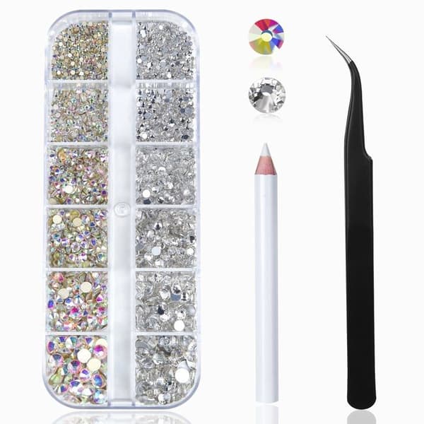 Strasskit för nagelkonst (2 400 bitar) – Inkluderar en förvaringslåda, en dotting penna och en pincett.