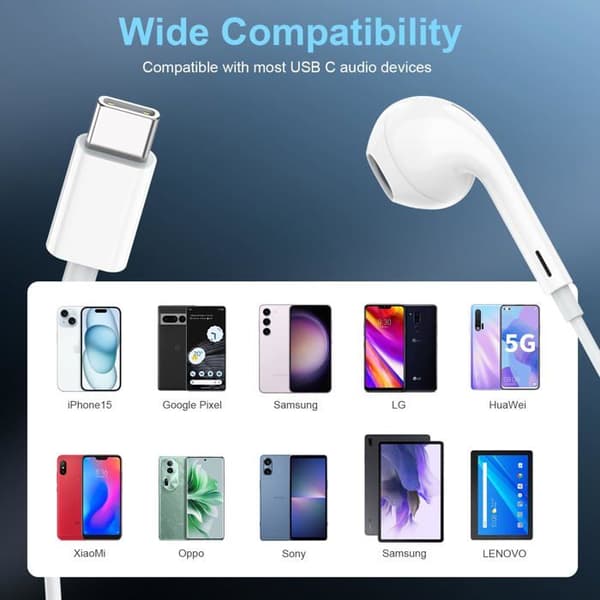 In-ear kablede høretelefoner - SONGHUI - Pakke 2 - USB-C - HD mikrofon - højfidelitets DAC