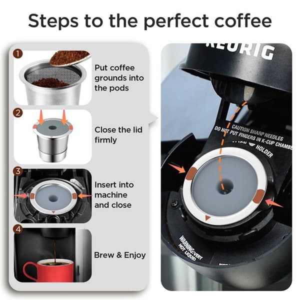 Genanvendelige kaffekapsler – Universelle K-Cups i rustfrit stål til Keurig 2.0 og 1.0 kaffemaskiner (sæt af 2)
