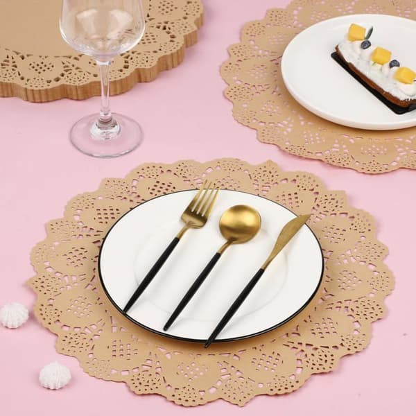 Engångsbordstablett - SONGHUI - Paket med 100 - Brunt kraftpapper - Spetsdesign - Ø 34,3 cm Brun (kraft)