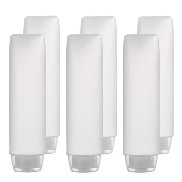 Set med 6 bärbara mjuka plastflaskor (för vätskor) — 30 ml / 1 oz liq., i enlighet med TSA-standarder
