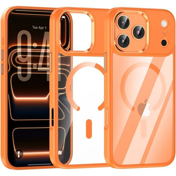 Magnetisk beskyttelsesskal til iPhone 17 Pro Max, blød TPU-ramme, stødabsorberende (orange)