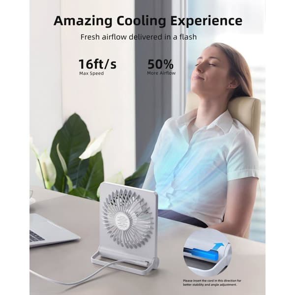 Työpöytätuuletin - SONGHUI - USB - 3 nopeutta - 220° heilunta - Hiljainen 30 dB Vit