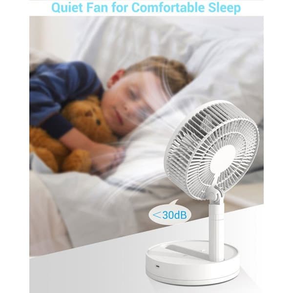 Bordsvifta med oscillation och portabel design, 8 tum (vit), 24 timmars batteritid; har 4 hastigheter.