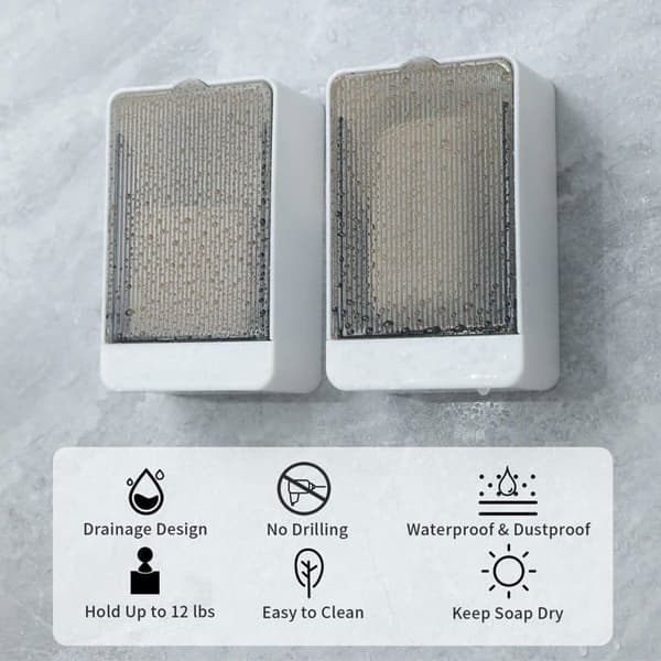 Tvålställ / Tvålhållare (2-pack) — Självdränerande design med lock, väggmonterad (Vit)