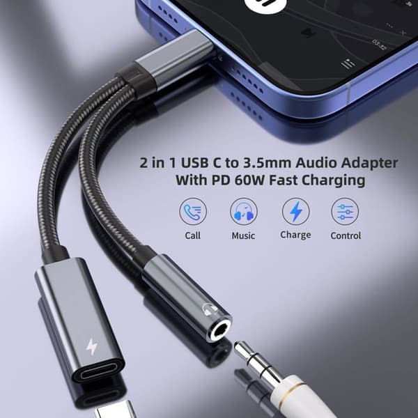 Adapter til Samsung S26 headset, USB-C til AUX mikrofonstik, understøtter hurtigopladning PD 60W.
