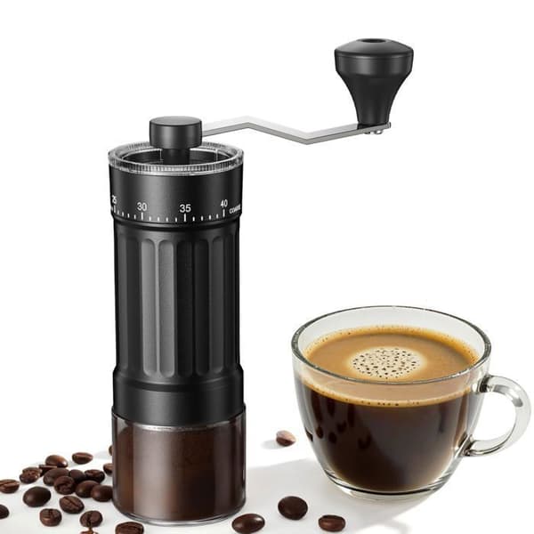 Mini-håndkaffekværn, bærbar håndsvingkværn (kapacitet på 30 g) med konisk kværn og håndsving.