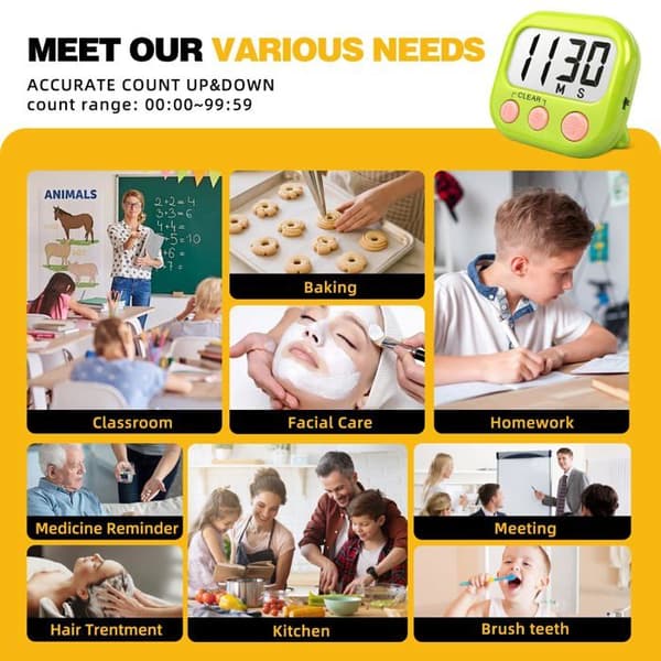 Digital timer magnetisk - SONGHUI - Sæt af 2 - Blå og grøn - Bred skærm - Magnet, holder og krog blått och grönt