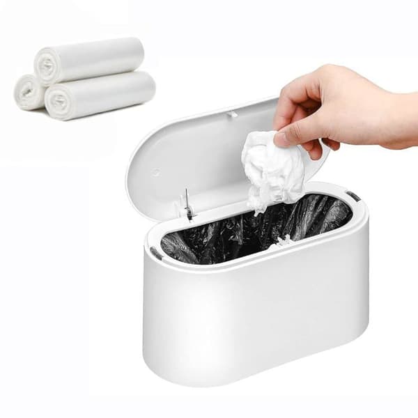 Mini-sopkorg med lock, liten kontorssopkorg, vit, 0,5 gallon, liten skräpkorg