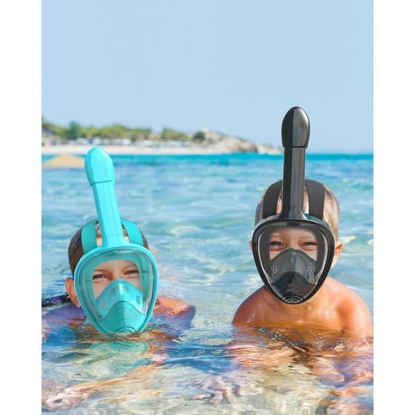 Helmask snorkel sæt "Dry-Top" til børn: sammenfoldelig, panoramisk udsigt, anti-dug og vandtæt.