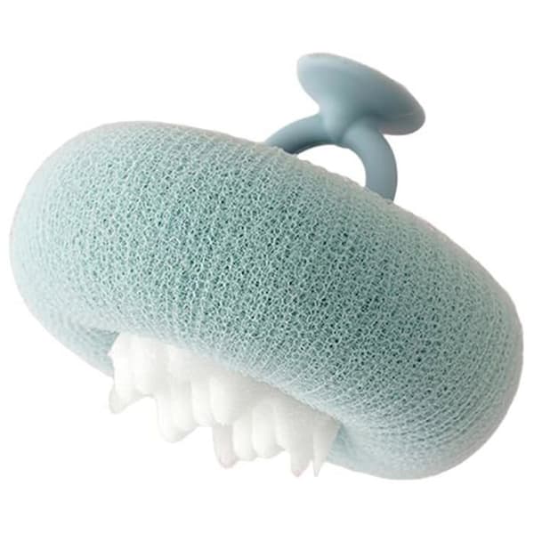 1 ljusblå badsvamp med sugpropp, exfolierande svamp för kroppen (solrosmönster), badaccessoar